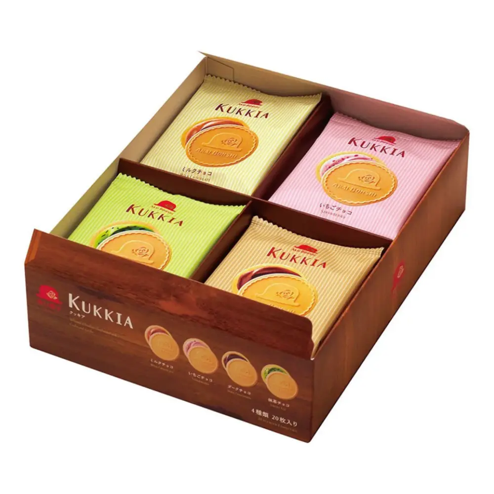 Bánh Quy Nhân Kem 4 Vị, Kukkia, Whipped Chocolate Sandwiched with Cookie & Gaufrette, 20 Cái (445g) - AKAI BOHSHI